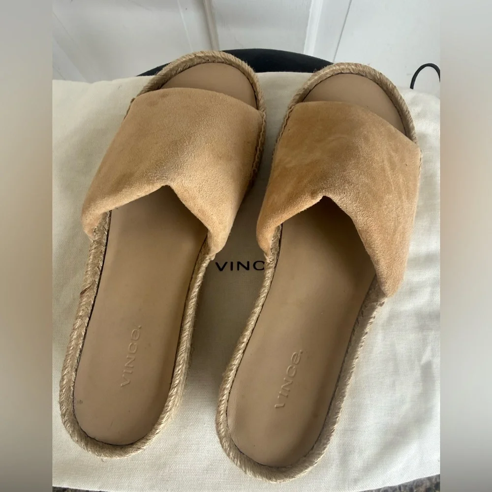 Vince Suede Tan Espadrille Platform Slides NWOT Size 8 - Picture 5 of 10